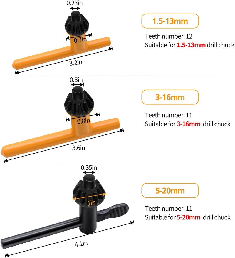 Mdvora Drill Chuck Key Wrench, 6 Sizes Drill Press Clamping Wrench Chuck Press Wrench Key - Image 3
